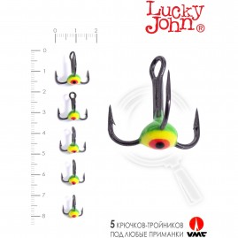 Крючок-тройник для приманок LUCKY JOHN 01SET с каплей цвет. 5шт. набор